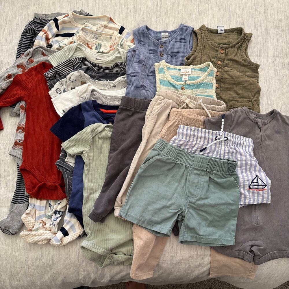 Baby Boy 12 Month Lot of 23 items by Carter's, Burt's Bees, H&M, Honest Co